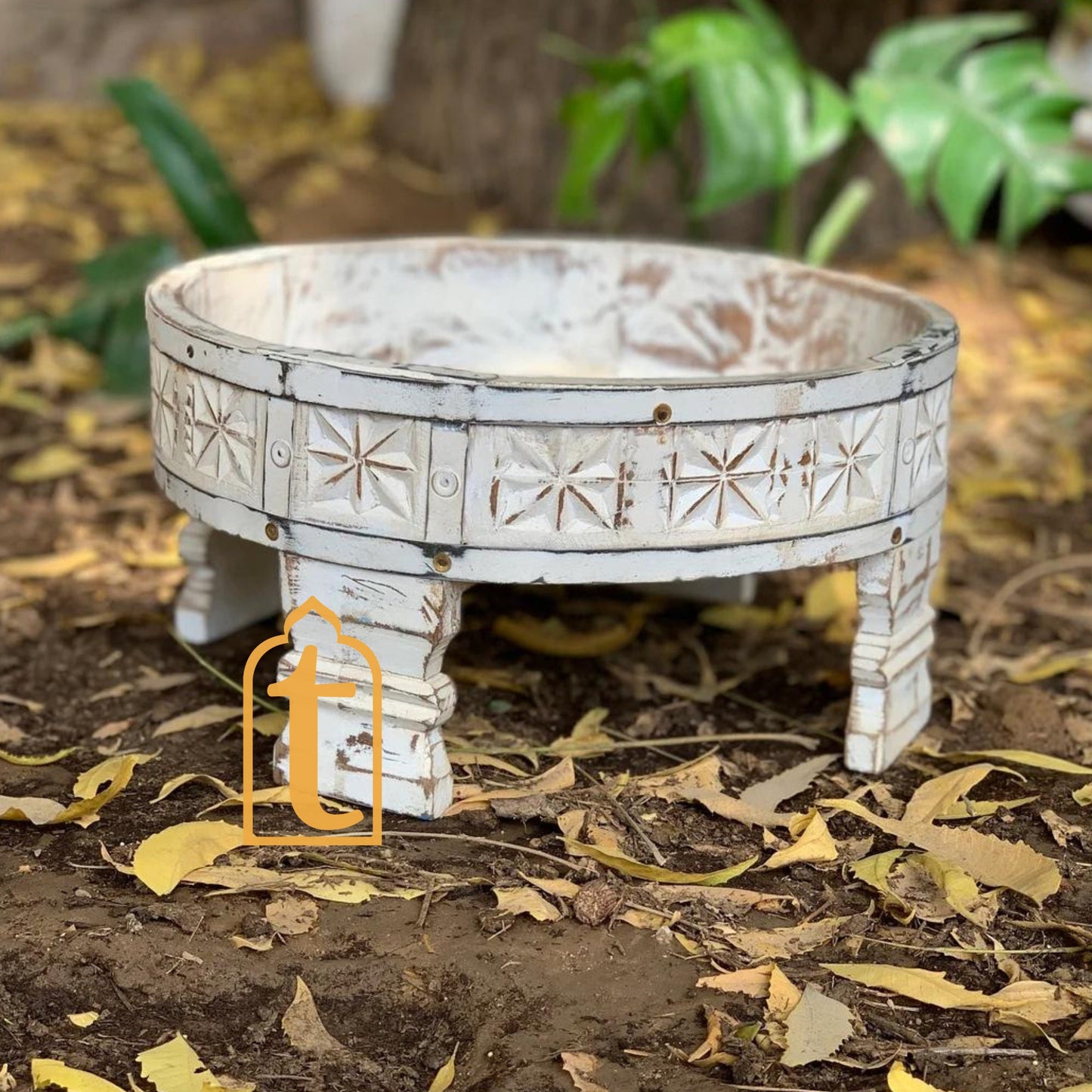 Wooden Chakki Table, Indian Carved Coffee Table, Indian Handicraft Coffee Table, Grinder Coffee Table, Garden Coffee Table.