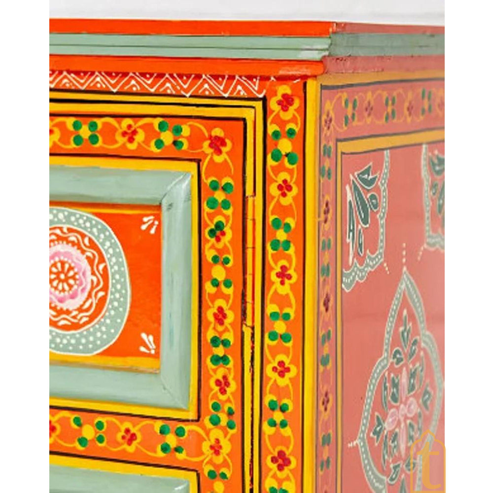 Hand-painted Bedside Wooden Table in Rajasthani Artistry with Uniquely Designed Beautiful / Side Table / Indian Flower Stand Table / Nightstand.