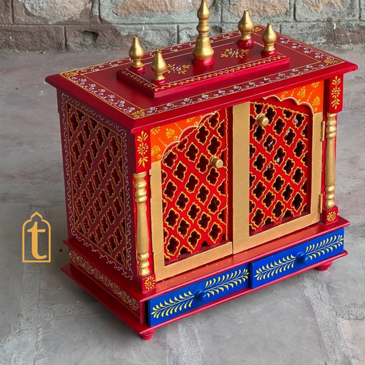 Handcrafted Wooden Pooja Room Temple: Wall Hanging Mandir, Home