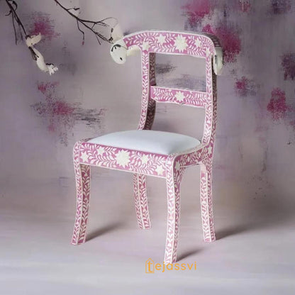 Bone Inlay Floral Chair pink | Bone Inlay chair | Wooden Modern Luxury Furniture/ wooden chair/ wooden stool/ bone table/ home furniture.