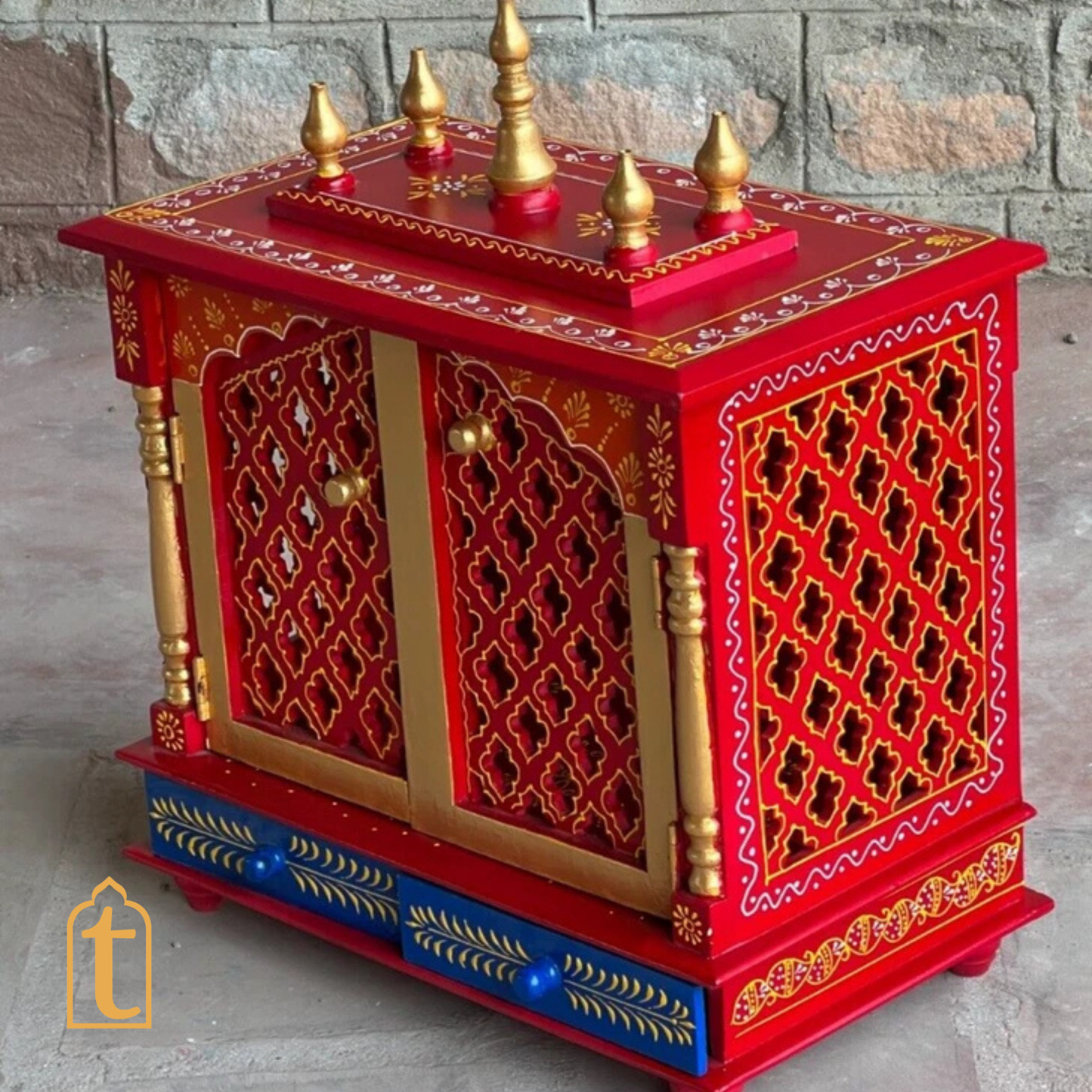 Handcrafted Wooden Pooja Room Temple: Wall Hanging Mandir, Home