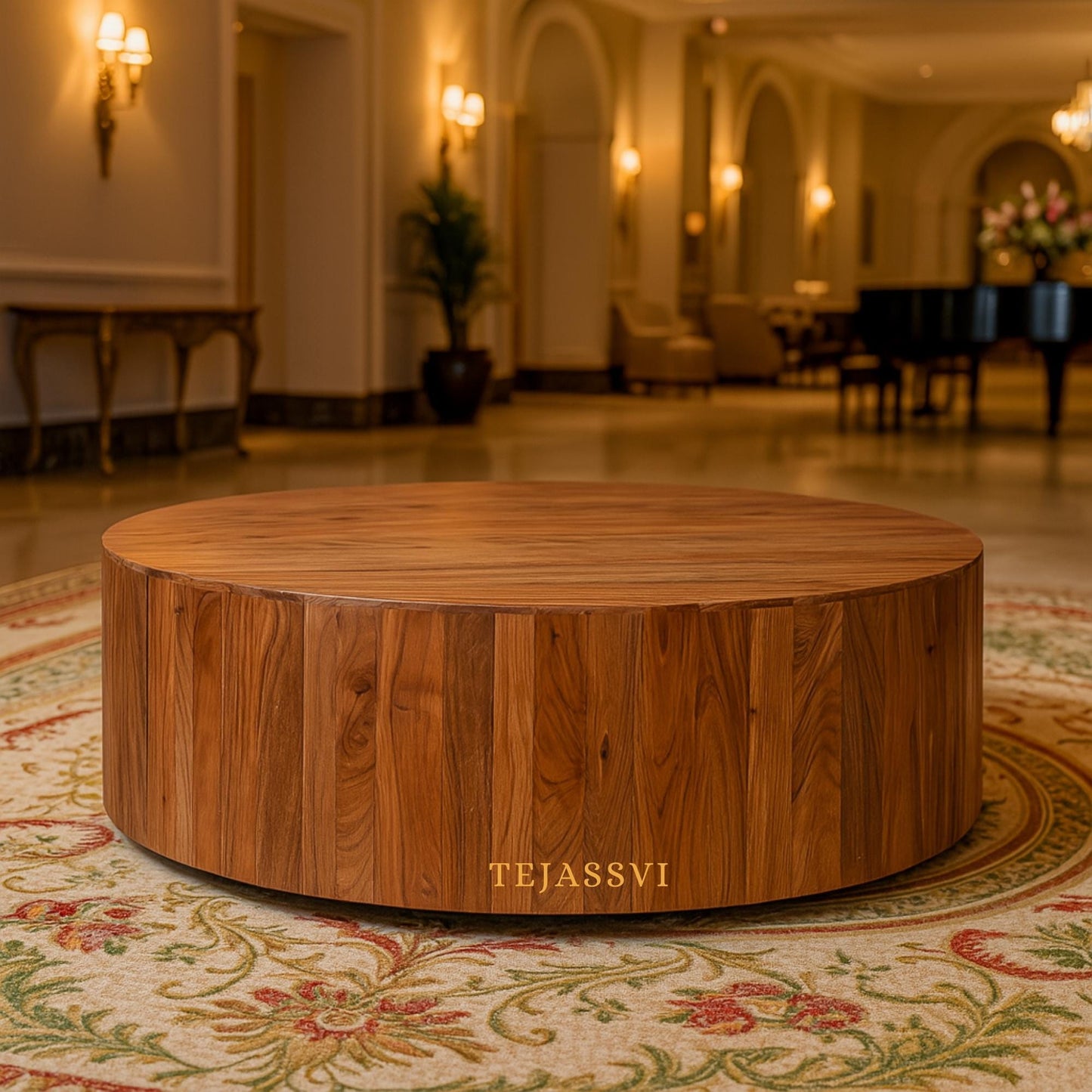 Handmade natural wooden Round coffee table | Wooden center table for living area | Modern cocktail table | Indian wooden luxury furniture.