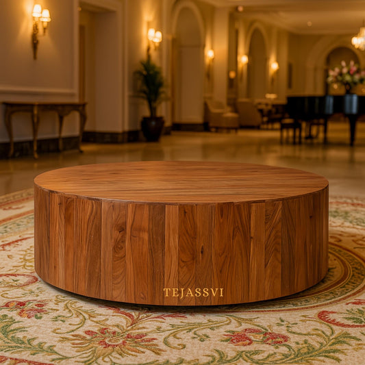 Handmade natural wooden Round coffee table | Wooden center table for living area | Modern cocktail table | Indian wooden luxury furniture.