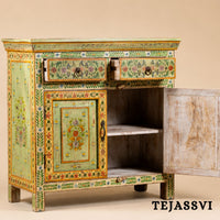 Wooden Indian Floral Designed Side Storage / Cabinet | Bedside, Side Table, Hand Painted, Wooden Big Cabinet, Living Room Furniture, Fine Panting.