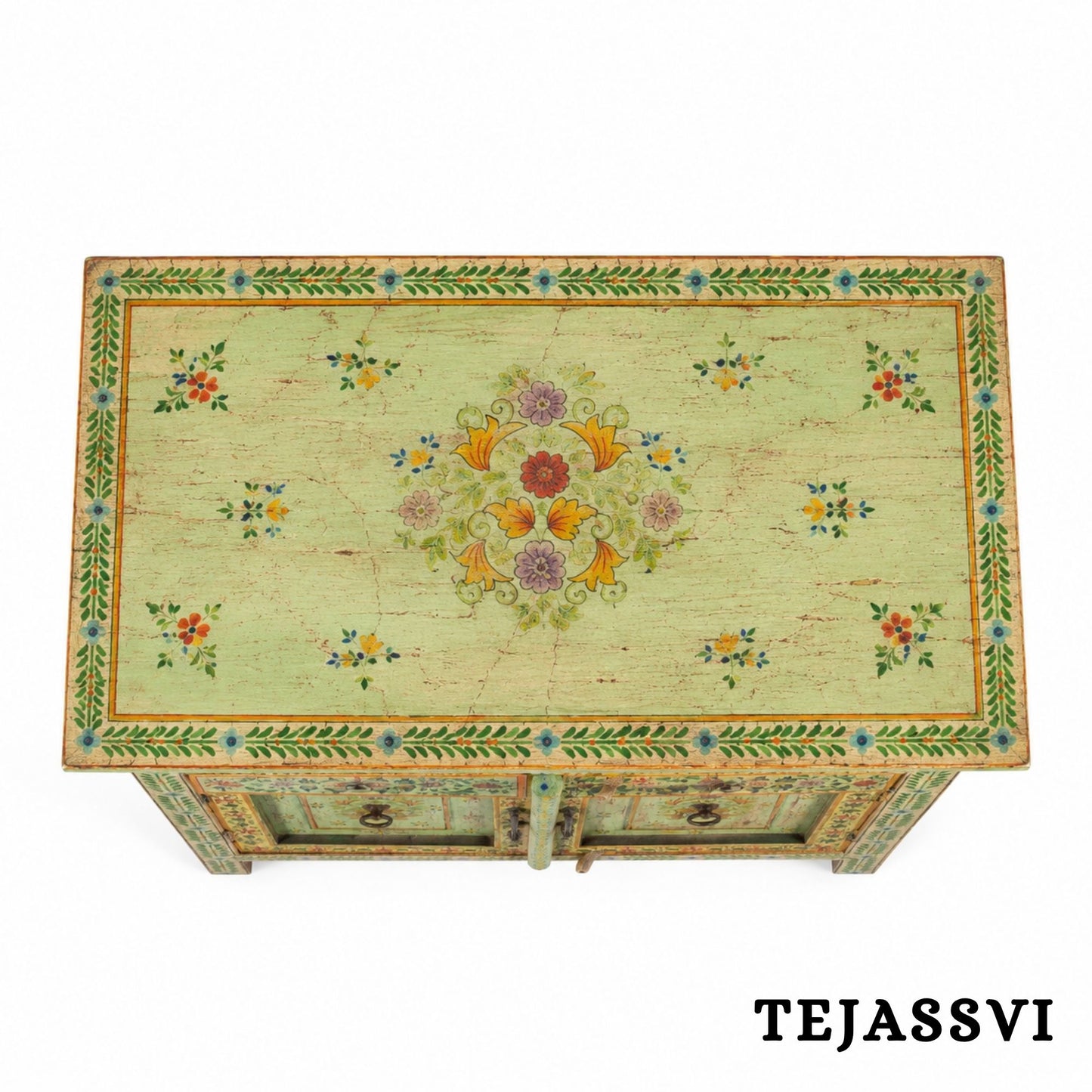 Wooden Indian Floral Designed Side Storage / Cabinet | Bedside, Side Table, Hand Painted, Wooden Big Cabinet, Living Room Furniture, Fine Panting.