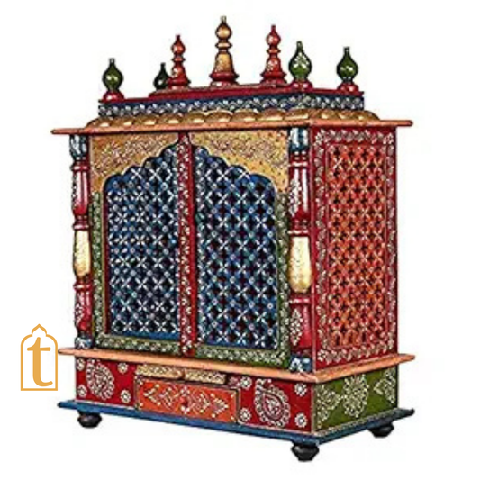 Handcrafted Wooden Pooja Room Temple: Wall Hanging Mandir, Home Decor Art