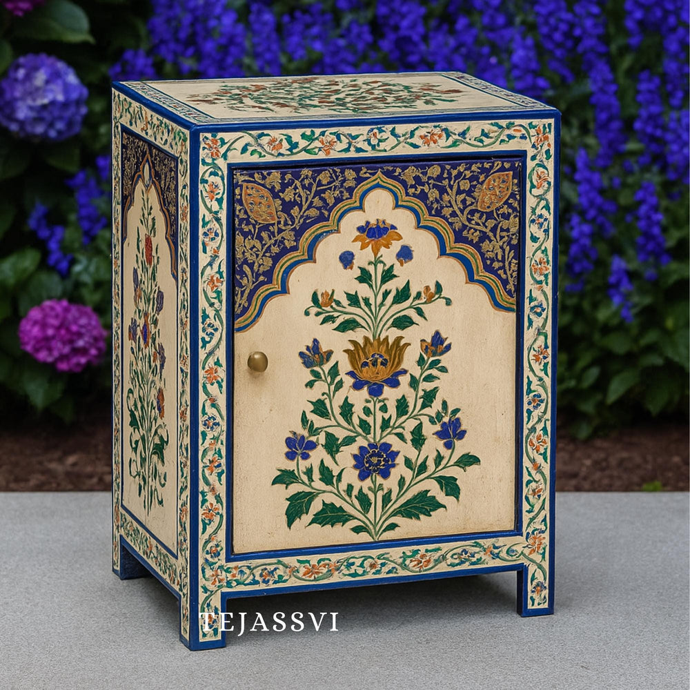 Wood Beautiful Flower Painted Side Storage Cabinet / Wood Cabinet Wooden Furniture Nightstand Bedside Storage Living Room Furniture Décor.