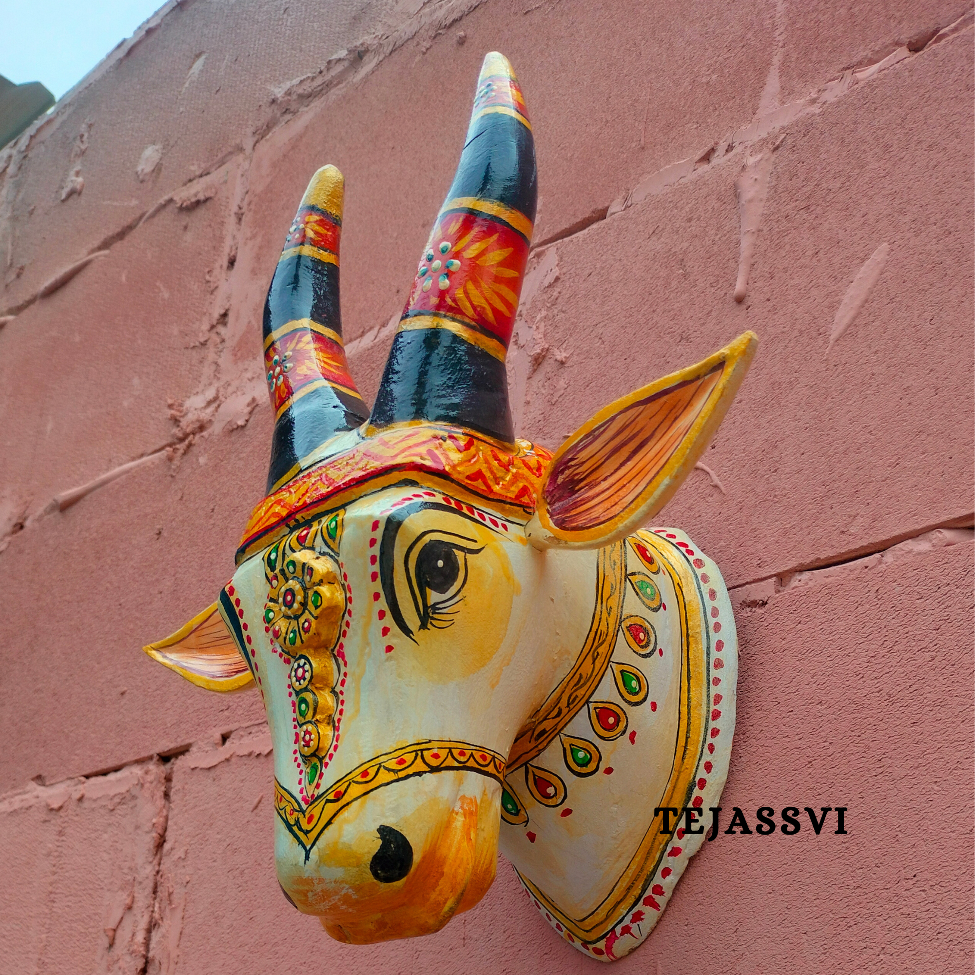Wooden Carving Bull Head | Bull | Nandi Head Mask Wall Décor. Wall Hanging. Ethnic Indian Art Best Minimalist Gift Idea for Christmas/Diwali