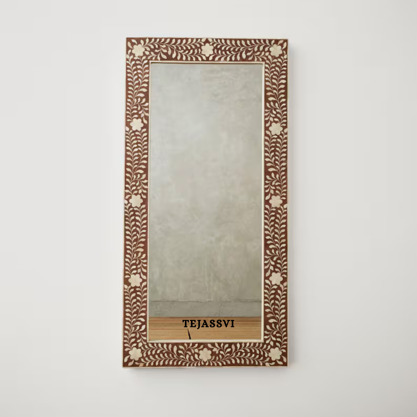 Bone Inlay floral design Brown Color Wall Hanging Large Mirror  / wooden bone inlay wall mirror / Wall Décor / Wall Hanging.