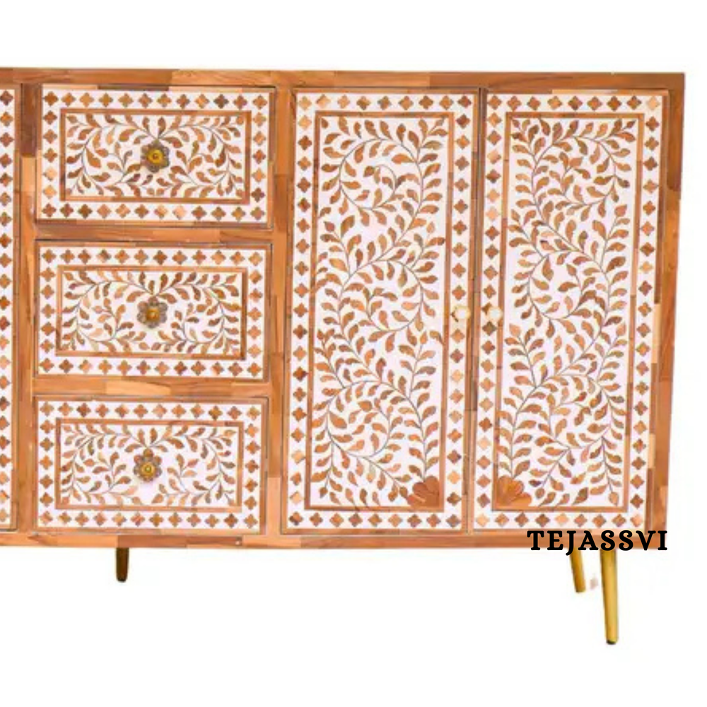 Handmade Wood Inlay Sideboards / Wood Inlay Console / Wood Inlay Chest of Drawer / Luxury Furniture / Wood Inlay Cabinet with Door & Drawer .