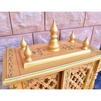 Wooden Prayer Room Altar | Large Wall Mounted Temple with Doors | Handmade Brown Pooja Mandir for Home