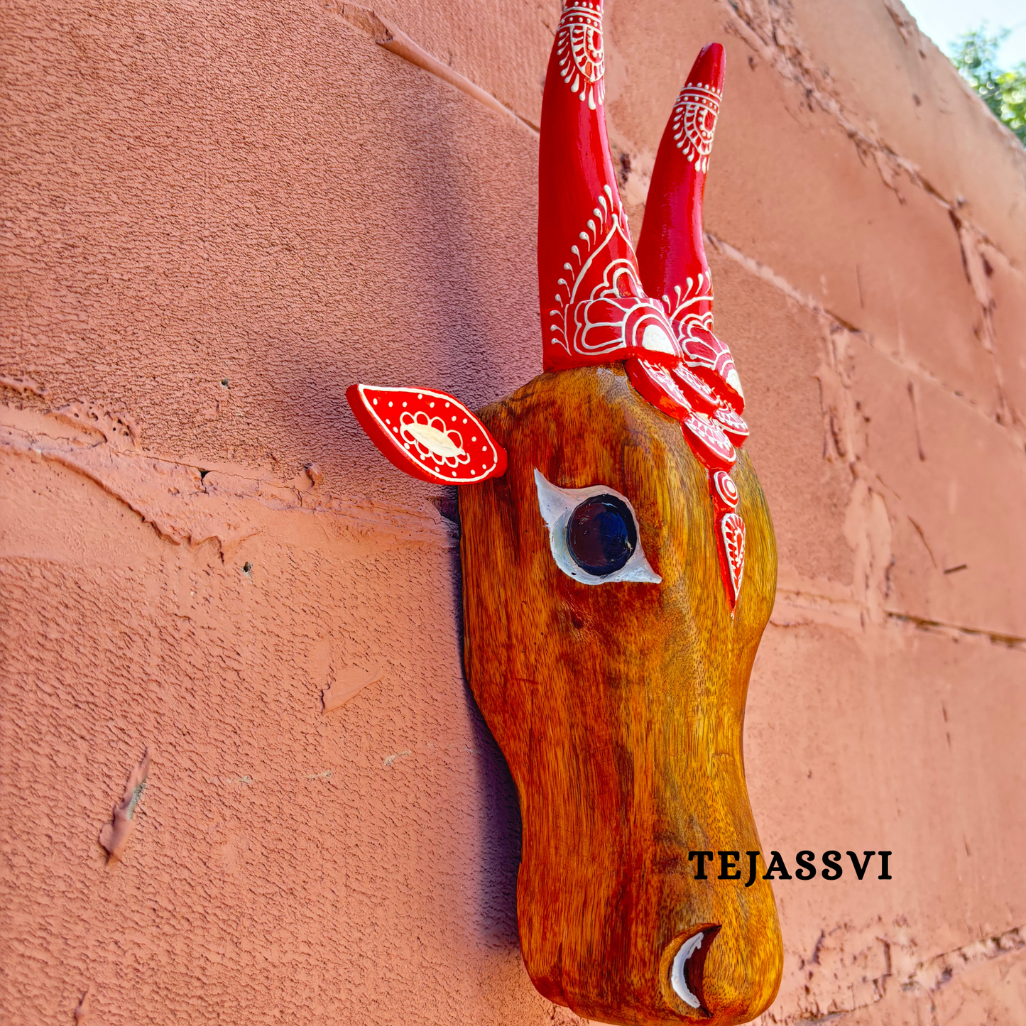 16 Wooden Cow Head | Bull | Nandi Head Mask Wall Décor. Wooden Wall Hanging. Ethnic Indian Art Best Minimalist Gift Idea for Christmas/Diwali