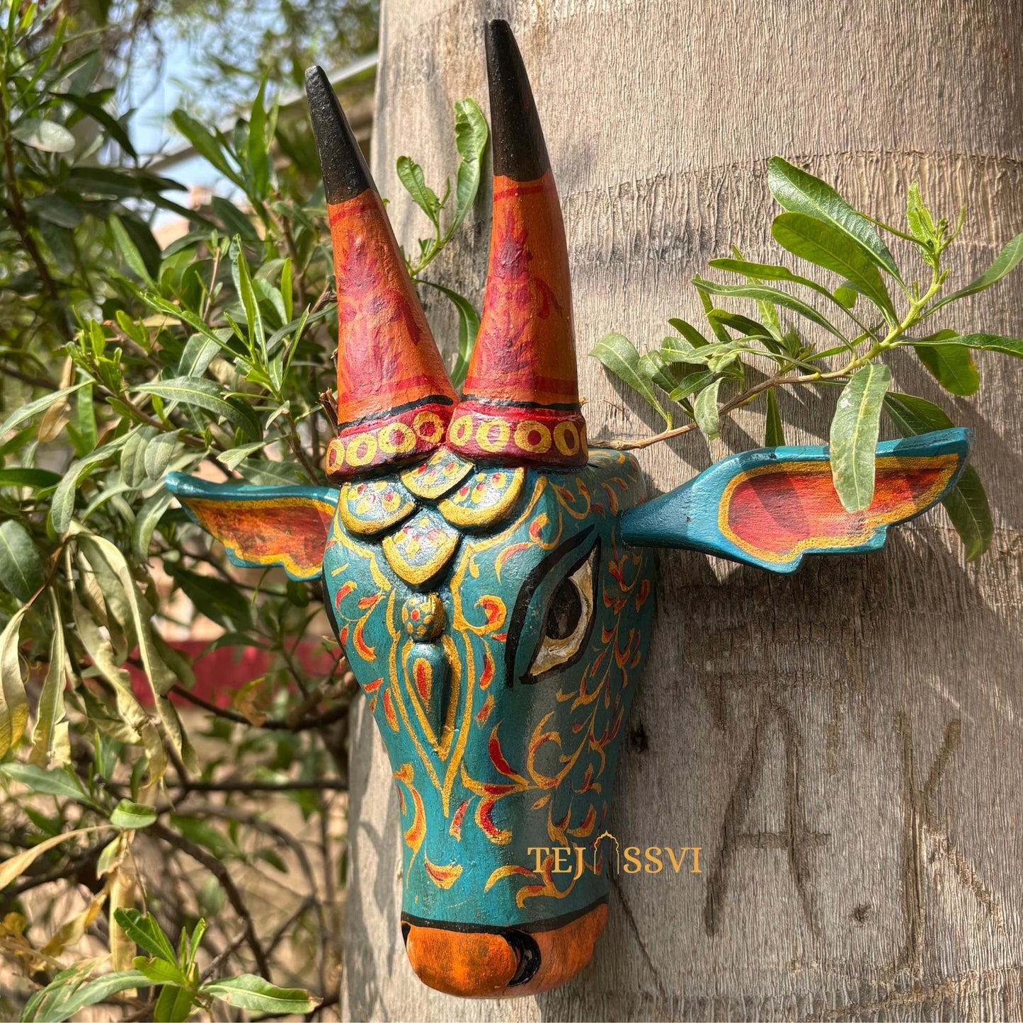 Wooden Cow Head | Bull | Nandi Head Mask Wall Décor. Wooden Wall Hanging. Ethnic Indian Art Best Minimalist Gift Idea for Christmas/Diwali