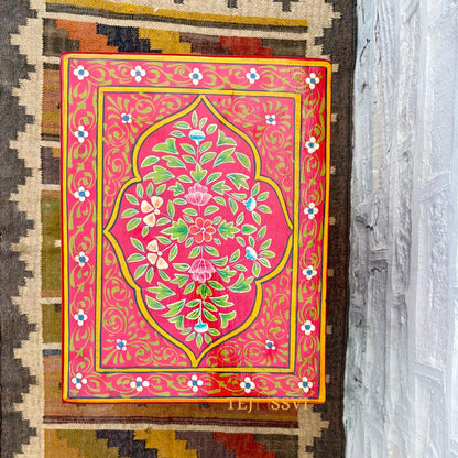Handmade Hand Painted Bedside Table in Red & yellow , Home Decor Table, Handpainted side table, Indian Moroccan painted Furniture.