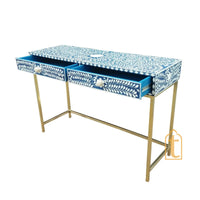 Handmade Bone Inlay Side Table / 2 Drawer Desk / Blue Floral Console Table / Hall Table living room Table / Drawer Table / Wooden Laptop Table.