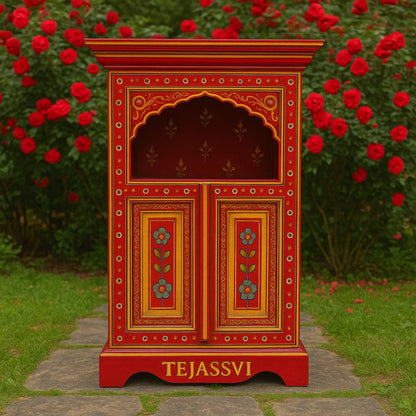 Handmade Hand Painted Bedside Table in Red & yellow , Home Decor Table, Handpainted side table, Indian Moroccan painted Furniture.