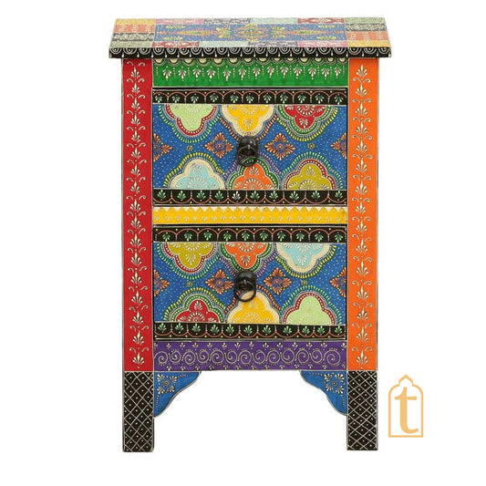Indian Hand painted Wooden Chest Drawers, Side Table /Chest of Drawer for Living Room | Traditional Side Table with Drawers.