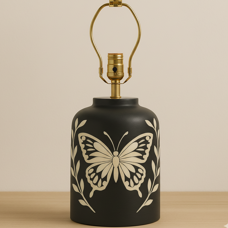 Wooden Bone Inlay Butterfly Pattern Lamp for Bedroom / Bone Inlay Bed Room Lamp / Bedroom Décor Lamp / Handmade Inlay Table Lamp Home Décor Accent Light