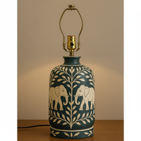 Wooden Bone Inlay Floral and Elephant Pattern Lamp for Bedroom / Bone Inlay Bed Room Lamp / Bedroom Décor Lamp / Handmade Inlay Table Lamp Home Decor Accent Light