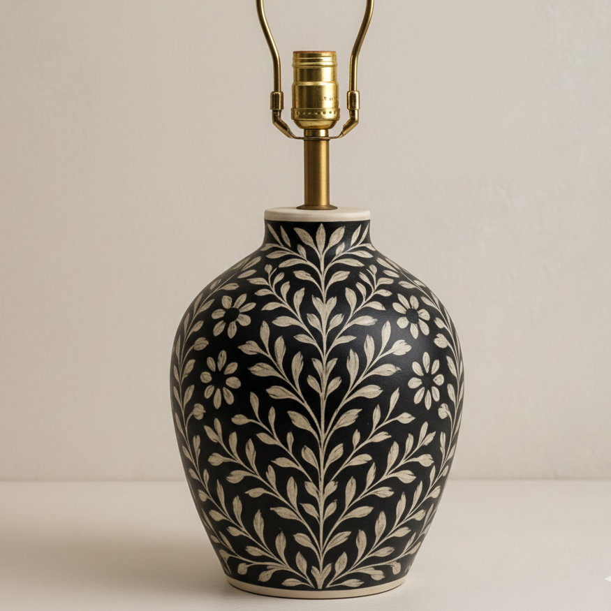 Wooden Bone Inlay Lamp / Bone Inlay Bed Room Lamp / Bedroom Décor Lamp / Handmade Inlay Table Lamp Home Decor Accent Light