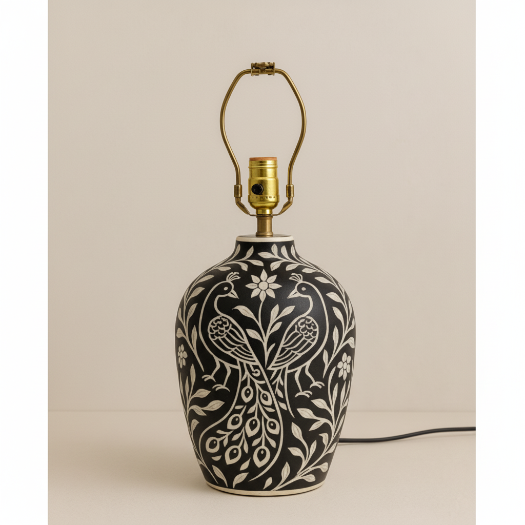 Wooden Bone Inlay Floral and Peacock Pattern Lamp for Bedroom / Bone Inlay Bed Room Lamp / Bedroom Décor Lamp / Handmade Inlay Table Lamp Home Decor Accent Light