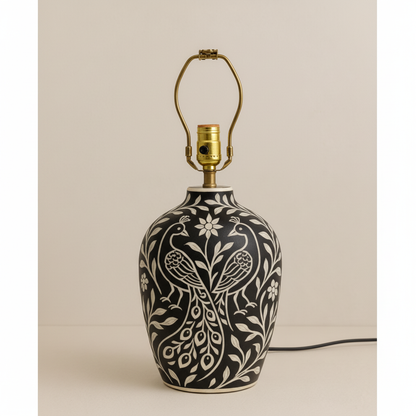 Wooden Bone Inlay Floral and Peacock Pattern Lamp for Bedroom / Bone Inlay Bed Room Lamp / Bedroom Décor Lamp / Handmade Inlay Table Lamp Home Decor Accent Light