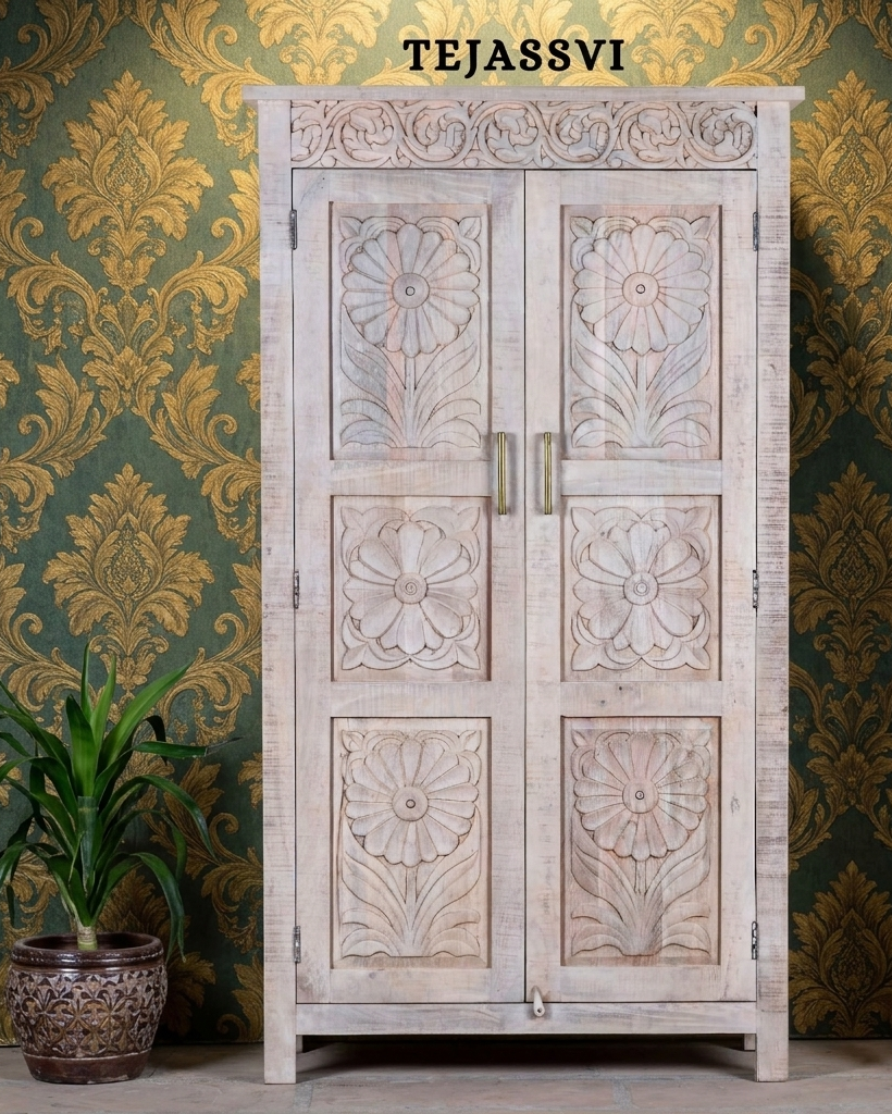 Wooden Indian Carving Wardrobe / Wooden carving Sideboard / Wooden Storage Cabinet | Luxury Entryway Table | wooden Storage Sideboard.