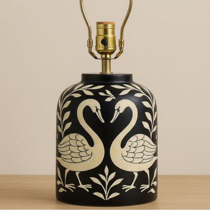 Wooden Bone Inlay Floral and swan Pattern Lamp for Bedroom / Bone Inlay Bed Room Lamp / Bedroom Décor Lamp / Handmade Inlay Table Lamp Home Decor Accent Light