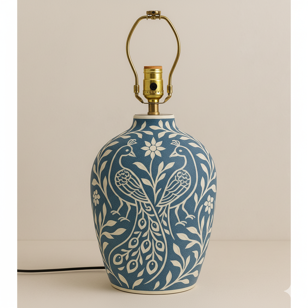 Wooden Bone Inlay Floral and Peacock Pattern Lamp for Bedroom / Bone Inlay Bed Room Lamp / Bedroom Décor Lamp / Handmade Inlay Table Lamp Home Decor Accent Light