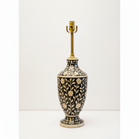 Wooden Bone Inlay Floral Pattern Lamp for Bedroom / Bone Inlay Bed Room Lamp / Bedroom Décor Lamp / Handmade Inlay Table Lamp Home Décor Accent Light