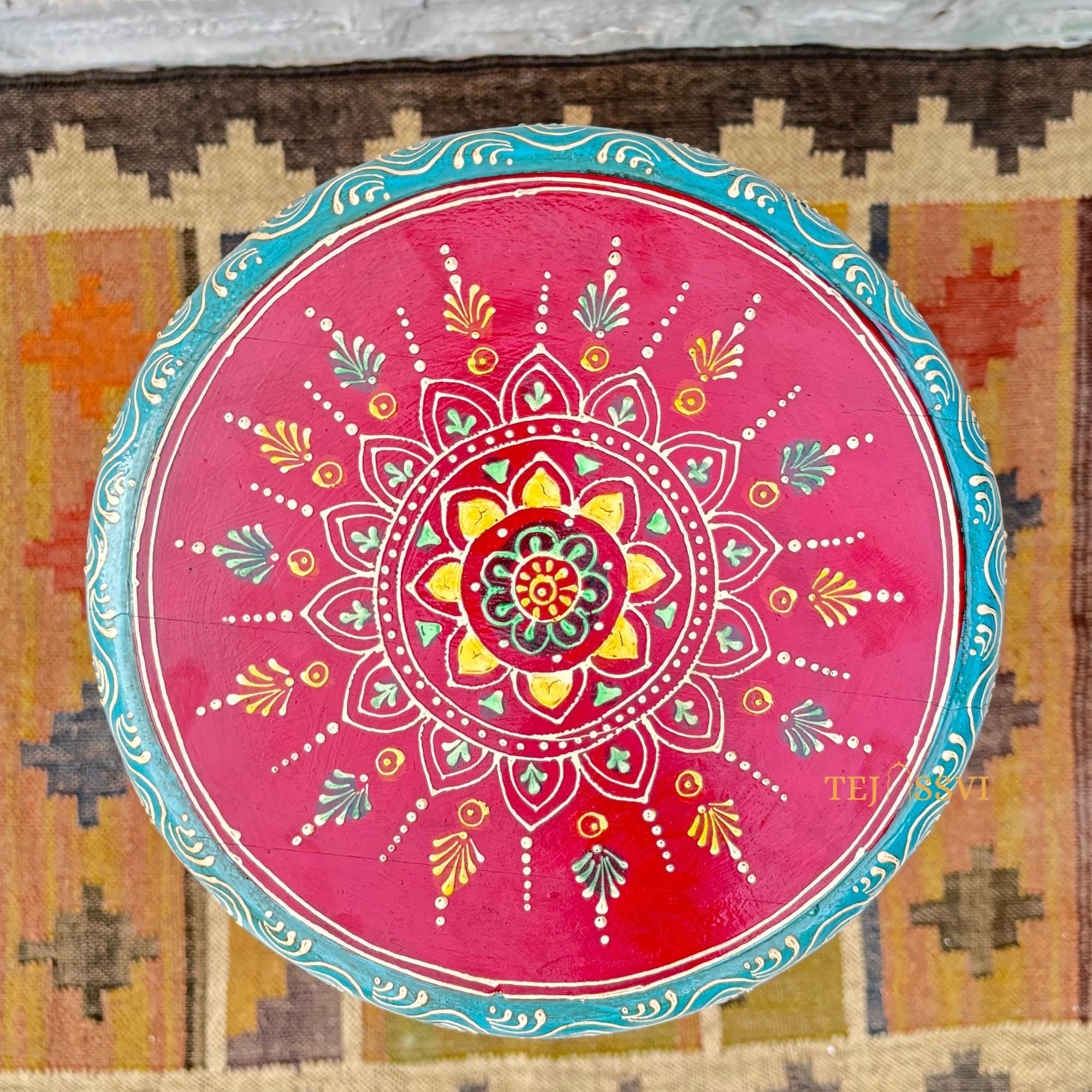 Handmade Hand Painted Round Side Table / Indian Painting Furniture Cabinet / Moroccan painted Furniture / Bedroom Furniture / Chest Of Dressers.