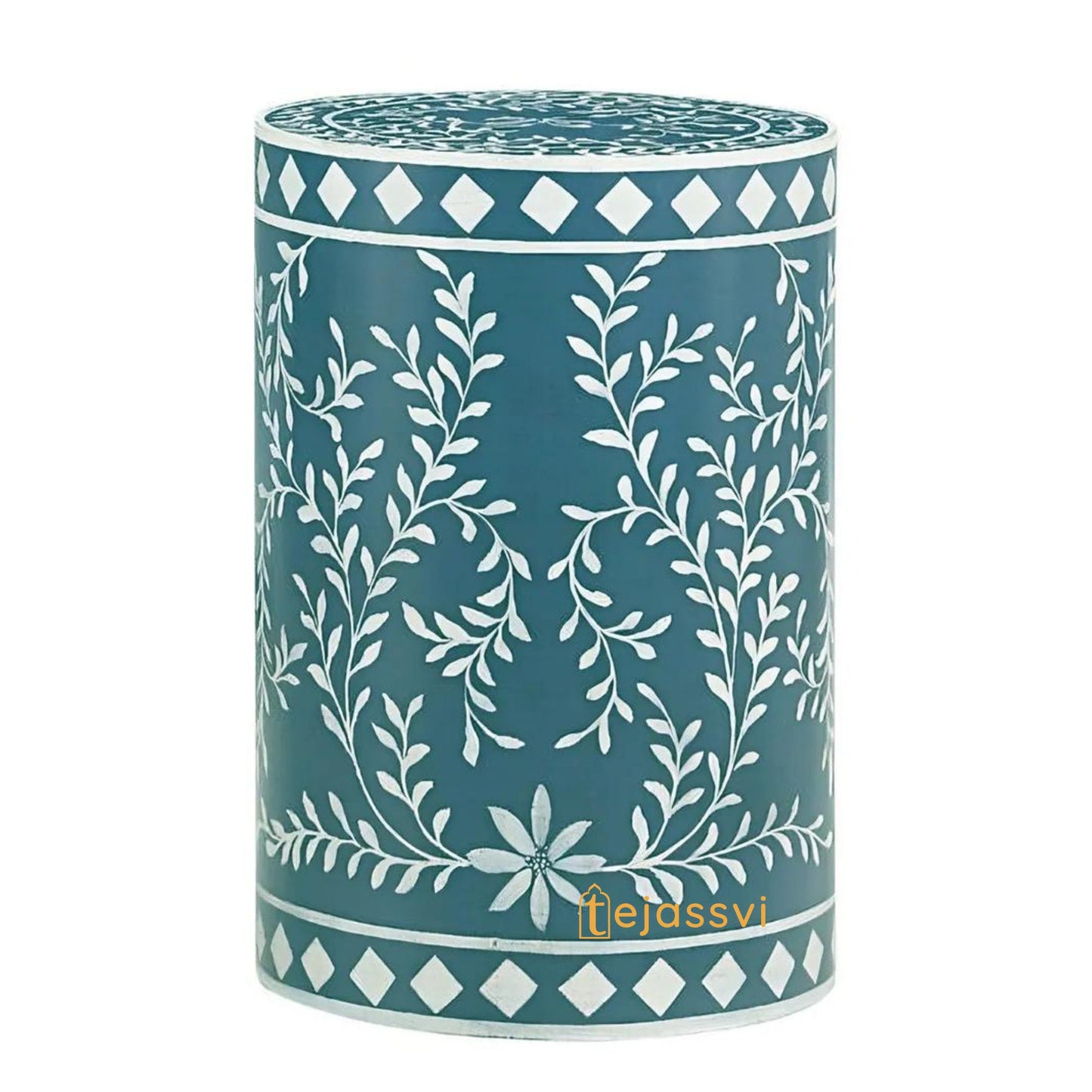 Bone Inlay Handmade Modern Cylindrical Design Side Table | Bone Inlay Stool | Bone Inlay Antique sofa side Table/MOP Modern Luxury Furniture