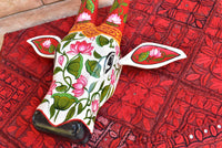 Wooden Painted Bull | Nandi | Cow | head | face mask for wall décor. 14” long. Handmade artwork for interior from Kerala India.