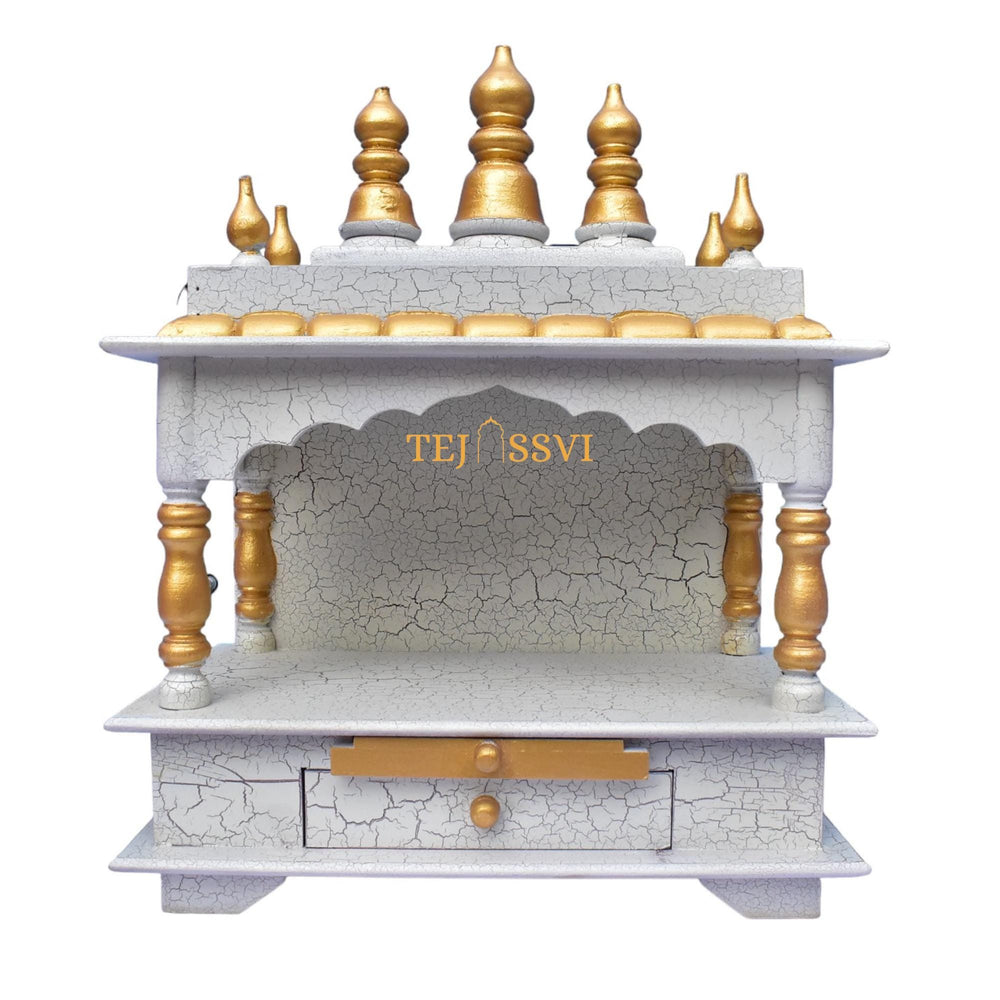 White Wooden Open Temple Pooja Mandir | Beautiful Wall Hanging Small Wooden Temple for Home | Wooden Prayer Room, Alter, Shrine, Pooja Ghar.