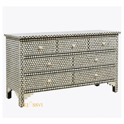 Honeycomb Design Black Handmade Bone Inlay dresser/7 Chest of Drawer, Bone inlay Sideboard Honeycomb black, Inlay Furniture Sideboard Unit.