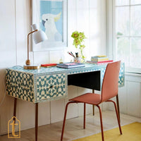 Bone inlay Work Desk | Laptop Table | Console Table | Bone Inlay Wooden Console Table | Bone Inlay Desk With 2 Drawer Furniture With Metal Leg.