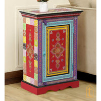 Hand Painted Solid Wood Embossed Bedside Cabinet In Multi Color, Nightstand hand paint night lamp stand.