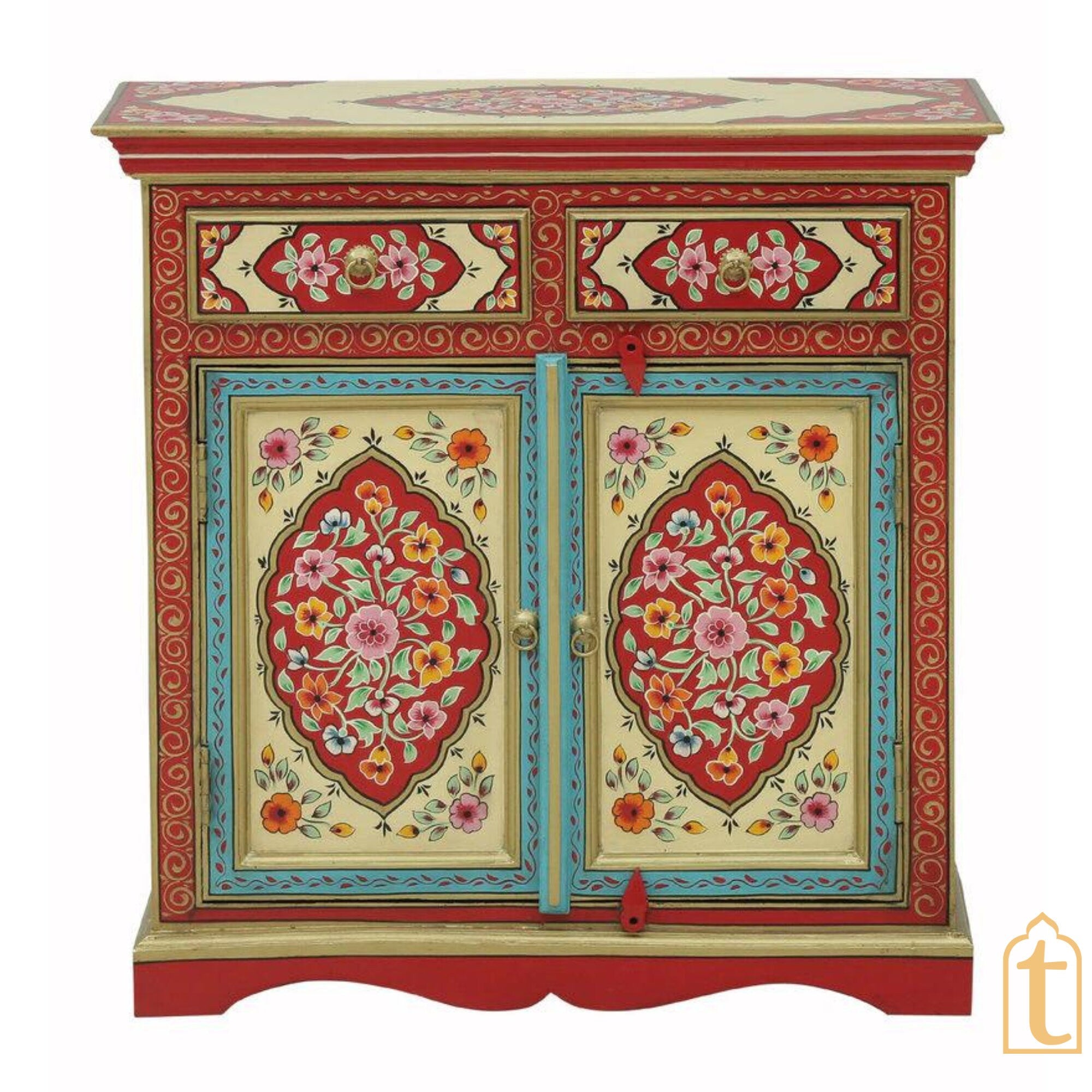 Hand-painted Wooden Chest of Drawers | Side Table | Chest of Drawers for Living Room / Traditional Side Table with Drawers / Wooden Furniture.