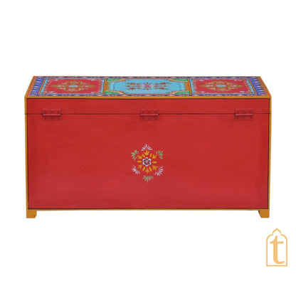 Indian Hand painted Solid Wood Hand-Painted Trunk | wooden storage large Box.