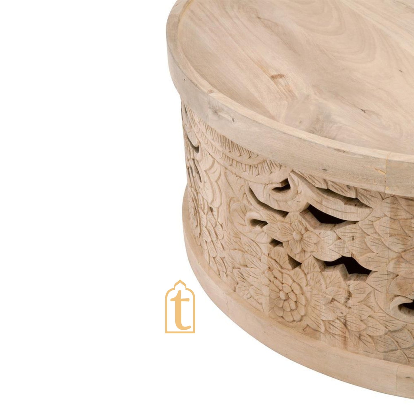 Wooden Crafted Artistic Carved Central Drum Table,Rustic Furniture Table,Indian Vintage Table,Beautiful Cocktail Table,Side Cutting Table