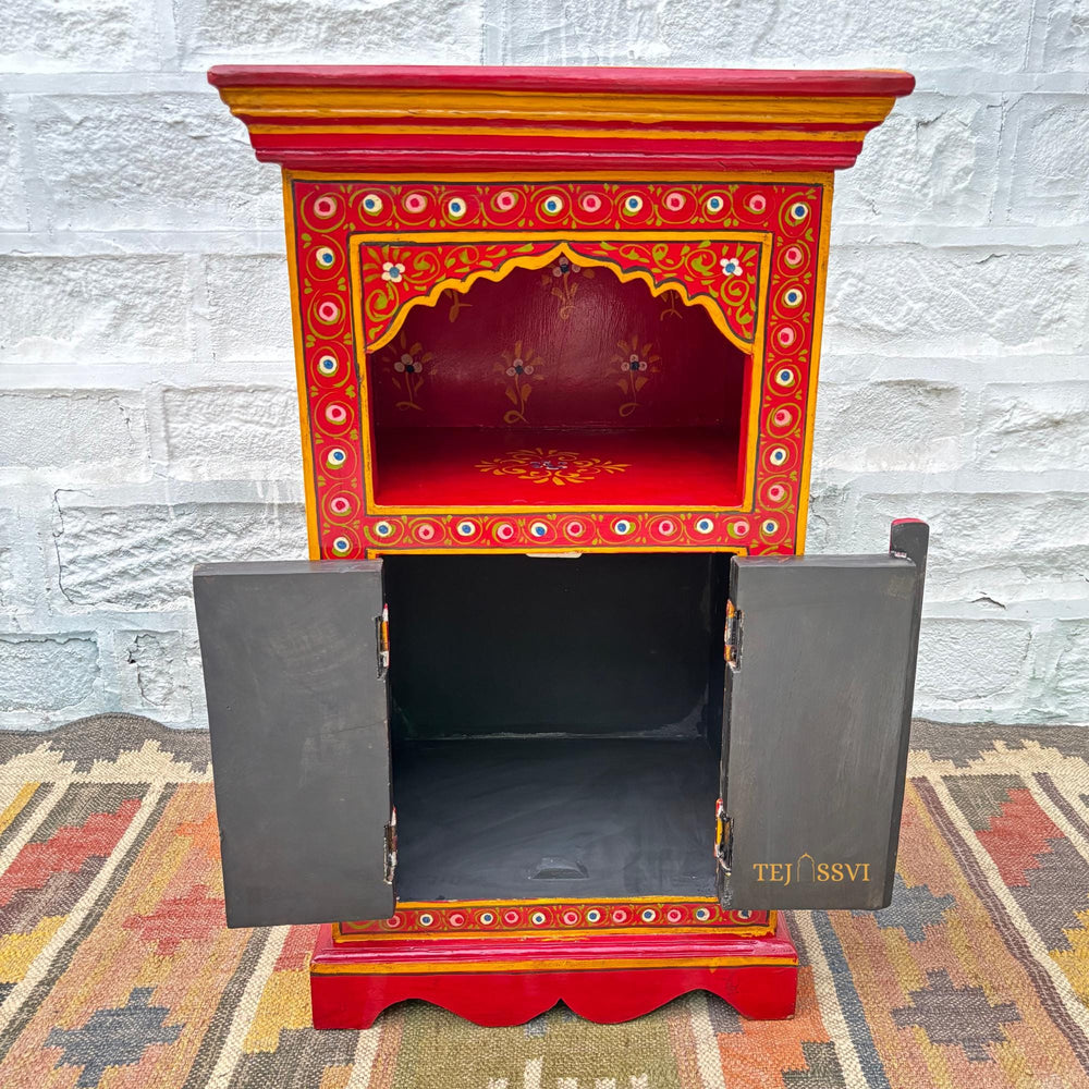Handmade Hand Painted Bedside Table in Red & yellow / Home Décor Table / Hand painted Side Table / Indian Moroccan painted Furniture.