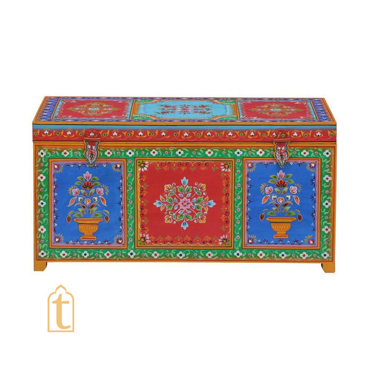Indian Hand painted Solid Wood Hand-Painted Trunk | wooden storage large Box.