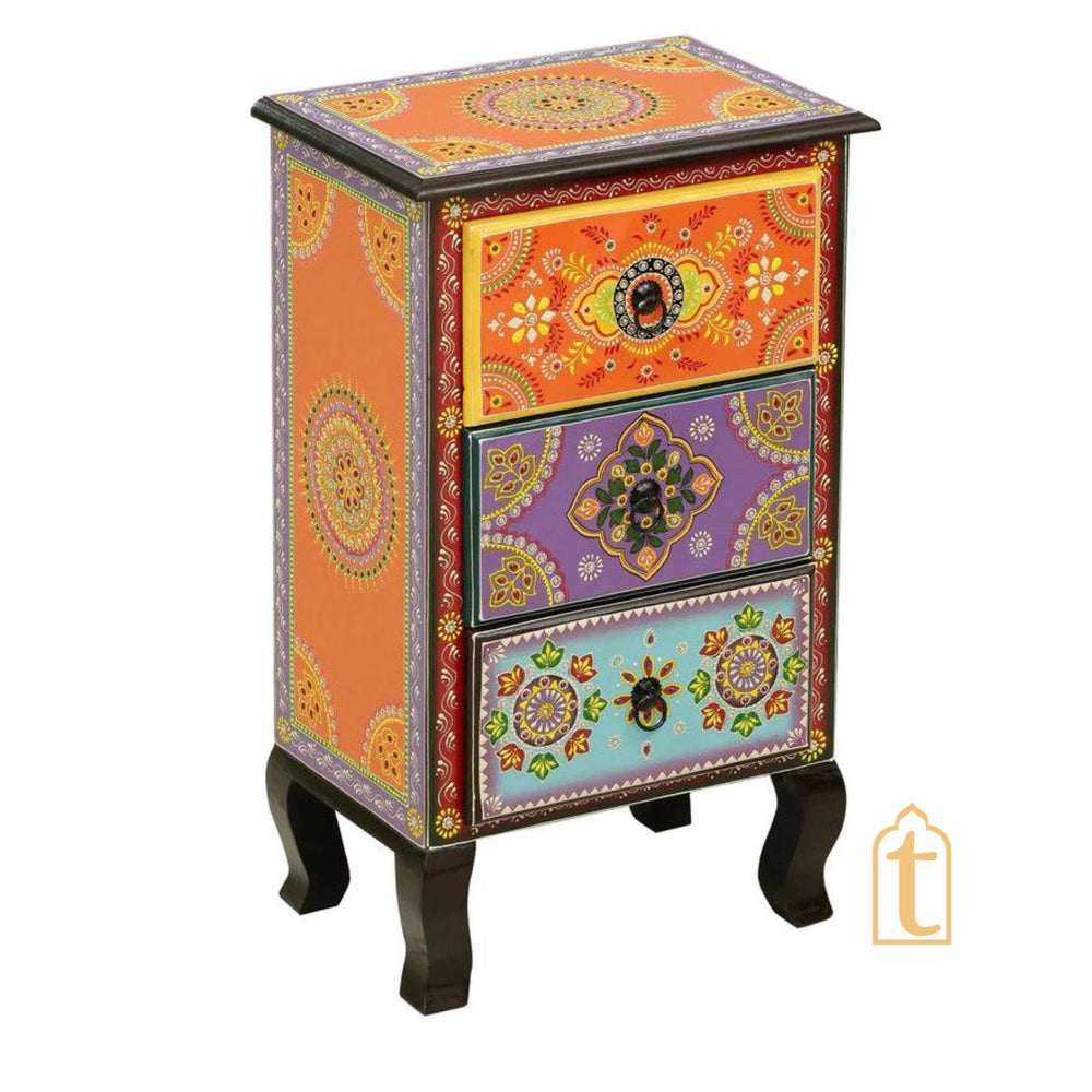 Indian Wooden Hand painted Wooden Chest Drawers / Side Table /  Chest of Drawers for Living Room | Traditional Side Table with Drawers | Bedside table.