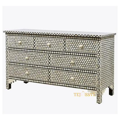 Honeycomb Design Black Handmade Bone Inlay dresser/7 Chest of Drawer, Bone inlay Sideboard Honeycomb black, Inlay Furniture Sideboard Unit.