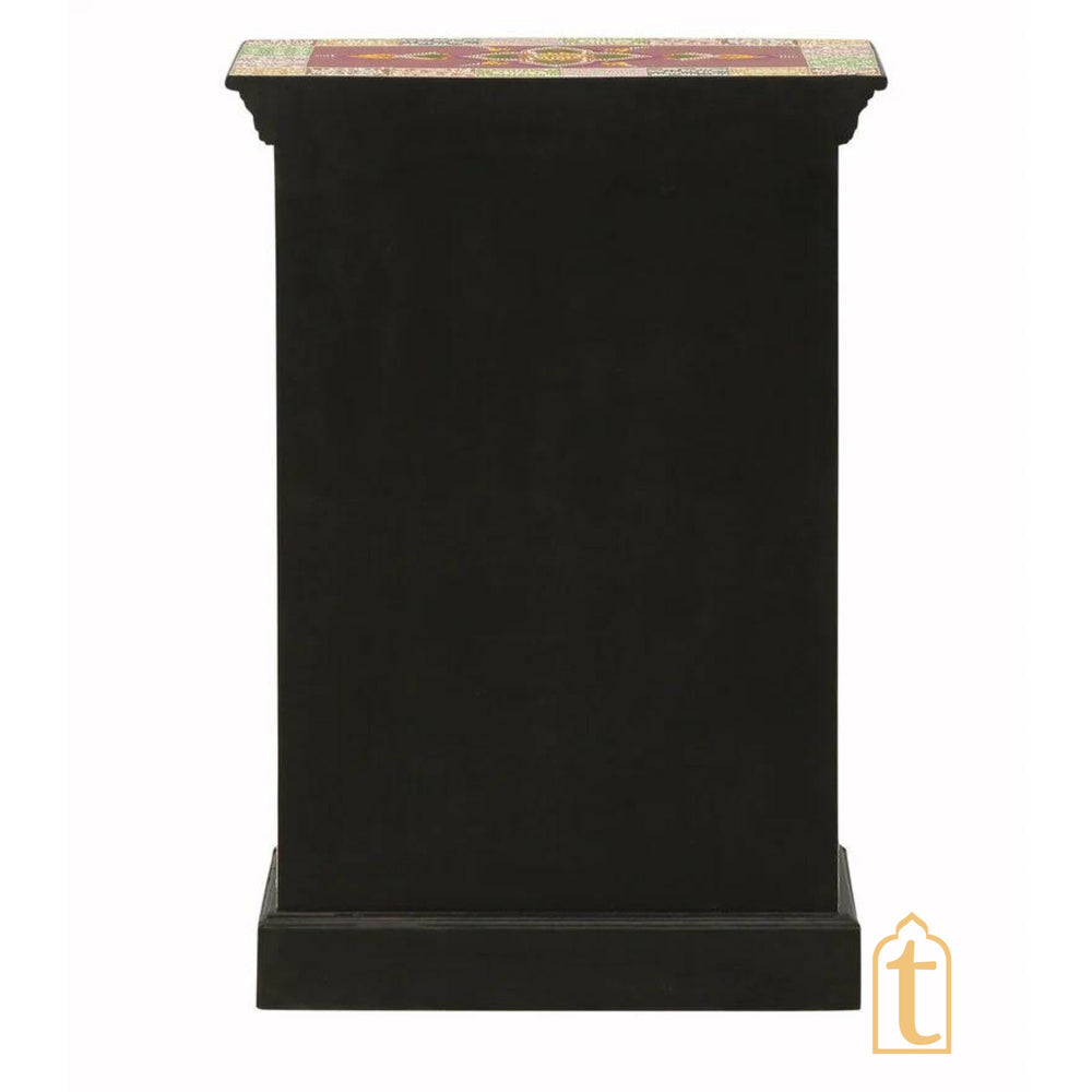 Hand Painted Solid Wood Embossed Bedside Cabinet In Multi Color, Nightstand hand paint night lamp stand.