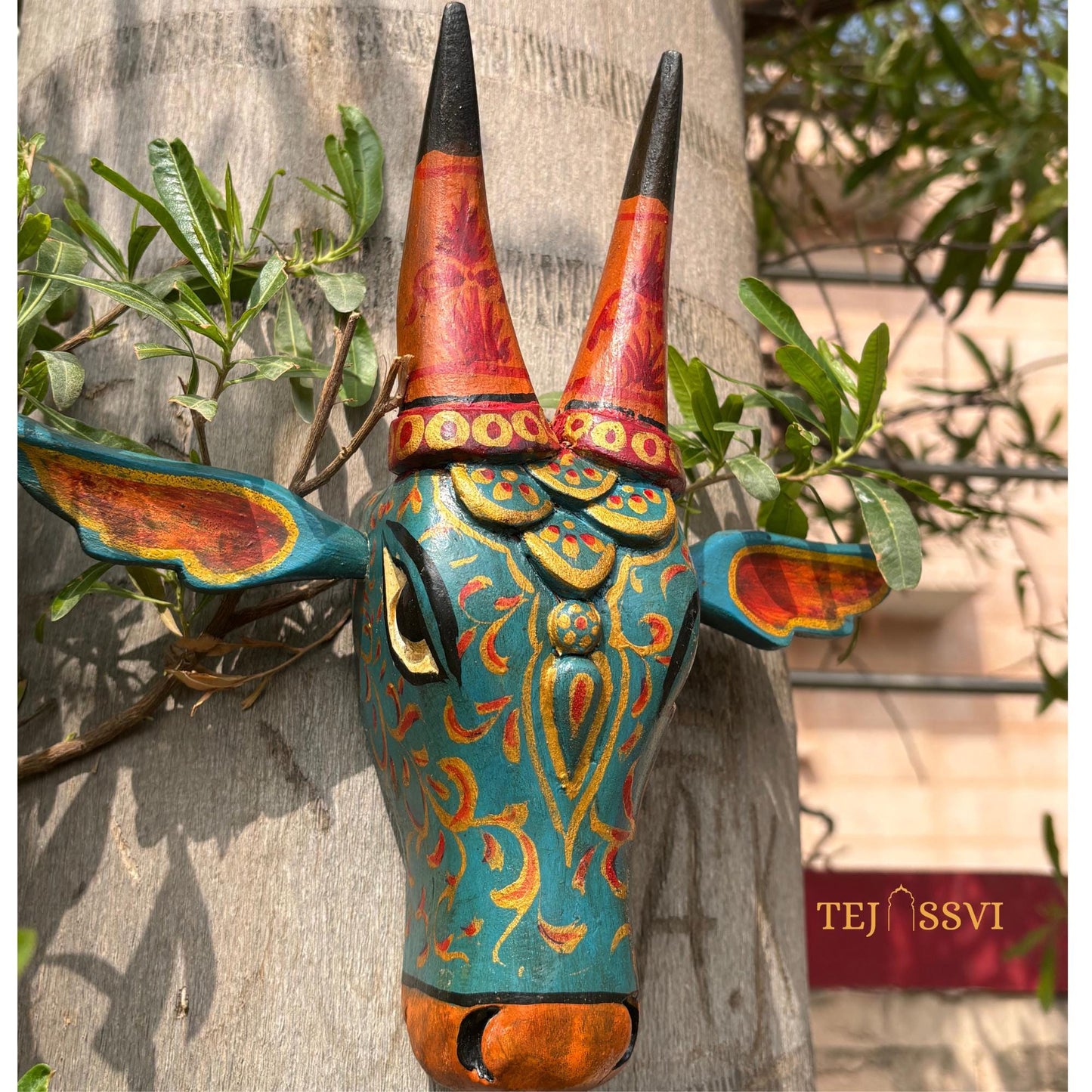 Wooden Cow Head | Bull | Nandi Head Mask Wall Décor. Wooden Wall Hanging. Ethnic Indian Art Best Minimalist Gift Idea for Christmas/Diwali