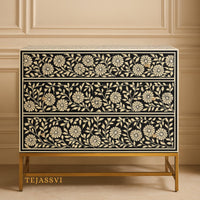 Bone Inlay Console / Bone Inlay Chest of 3 Drawers stripe Pattern 3 Drawer Dresser / Bone Inlay Dresser / Bone Inlay Sideboard / Optical Cabinet.