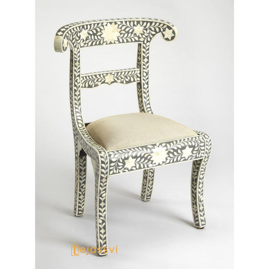 Bone Inlay Floral Chair blue | Bone Inlay chair | Wooden Modern Luxury Furniture/ wooden chair/ wooden stool/ bone table/ home furniture.
