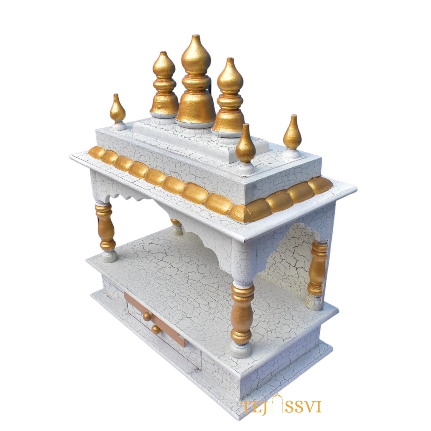 White Wooden Open Temple Pooja Mandir | Beautiful Wall Hanging Small Wooden Temple for Home | Wooden Prayer Room, Alter, Shrine, Pooja Ghar