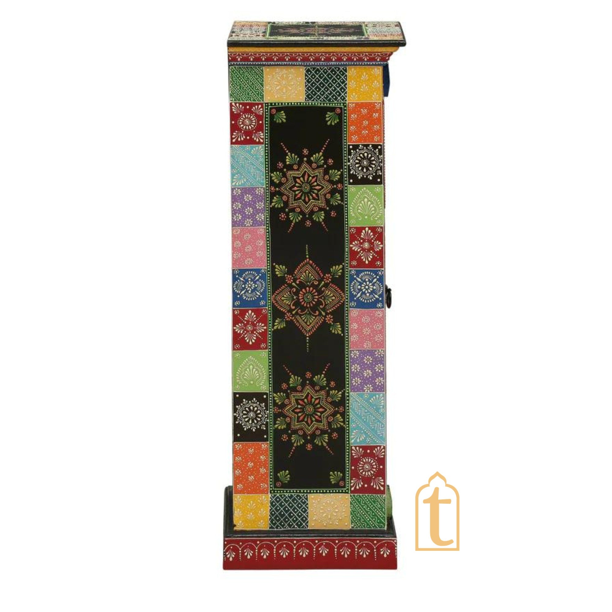 Indian Hand Painted Solid Wood Hand-Painted 1 Door Wardrobe / Wooden Handmade Indian Painted Wooden Small Cabinet / Wooden Wardrobe.